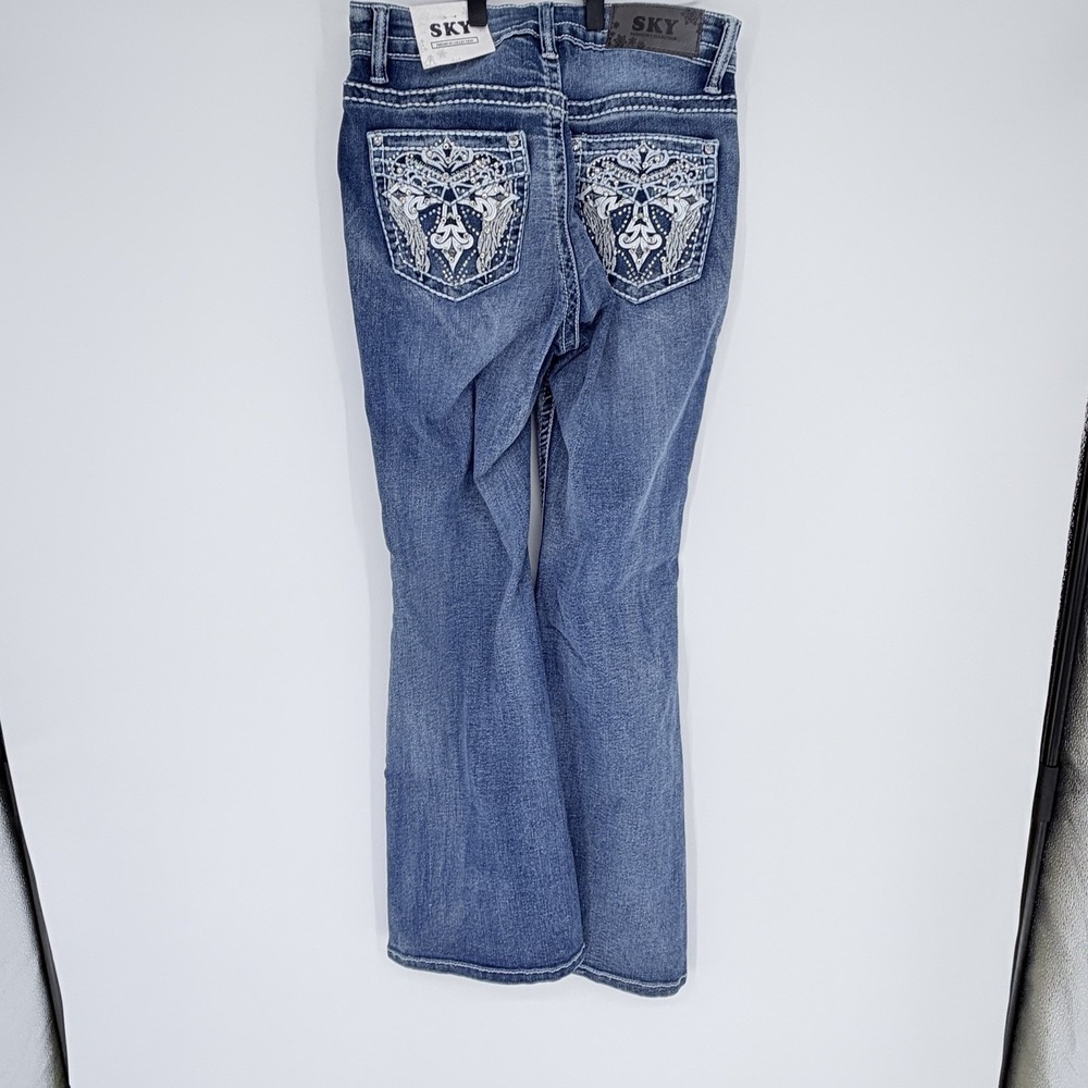SKY Premium Collection Supersoft Flare Jeans Womens 11/12 Blue Rhinestone Cross - Picture 8 of 8